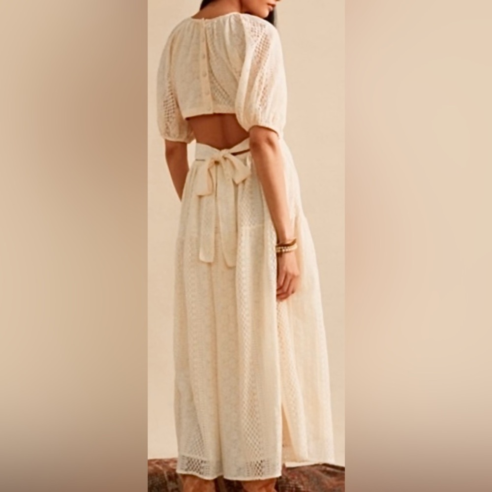 Anthropologie Verb Agneza By Pallavi Singhee Lace Maxi Dress Cotton Cream Size 4